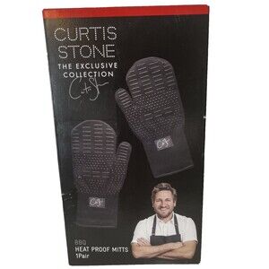 Curtis Stone BBQ Heat-Proof Mitts 1 Pair, NIB Exclusive Collection Silicone Grip